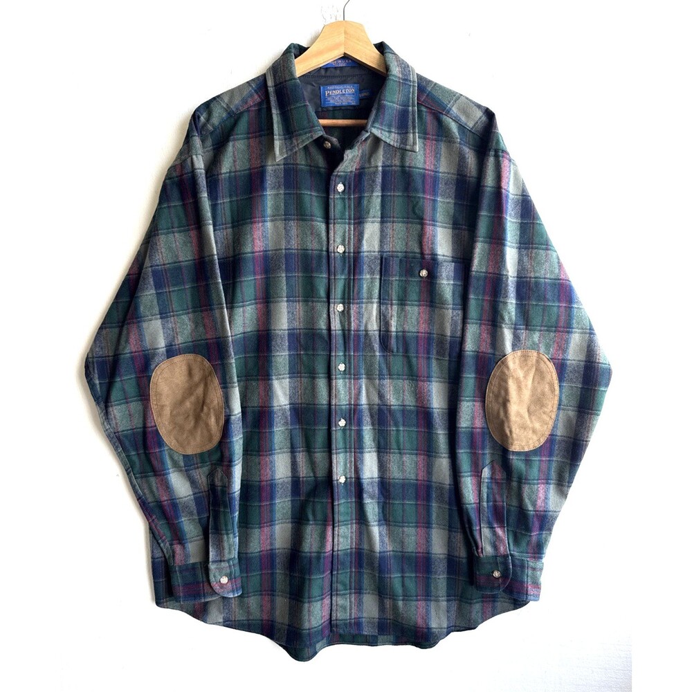 VTG Pendleton Wool Shirt Men’s XL TALL Long Elbow Patch Multicolor Plaid